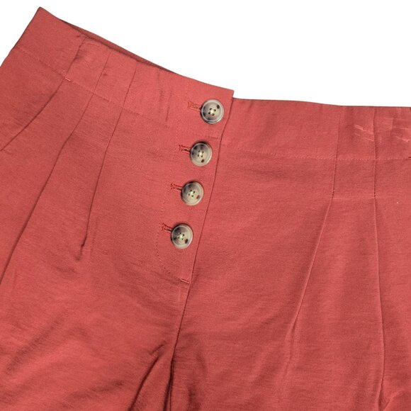 Loft Womens Red Button-Front Linen Blend Shorts Size S - Picture 3 of 5